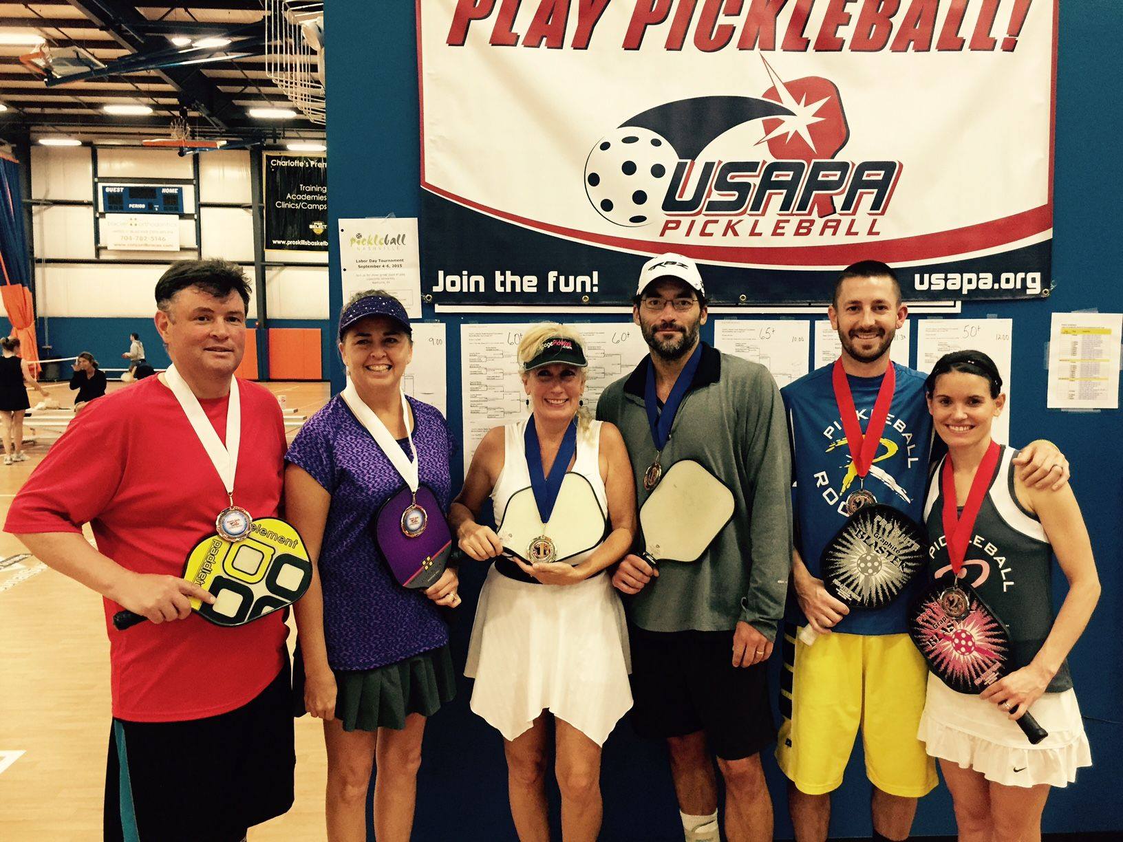 USAPA 2015 Nationals: Gold Medalists Rob and Jodi Elliott, Silver Medalists Josh and Abby Grubbs and Bronze Medalists Scott Clayson and Stephanie Lane.