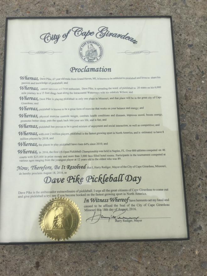 Dave Pike Pickleball Day Proclamation