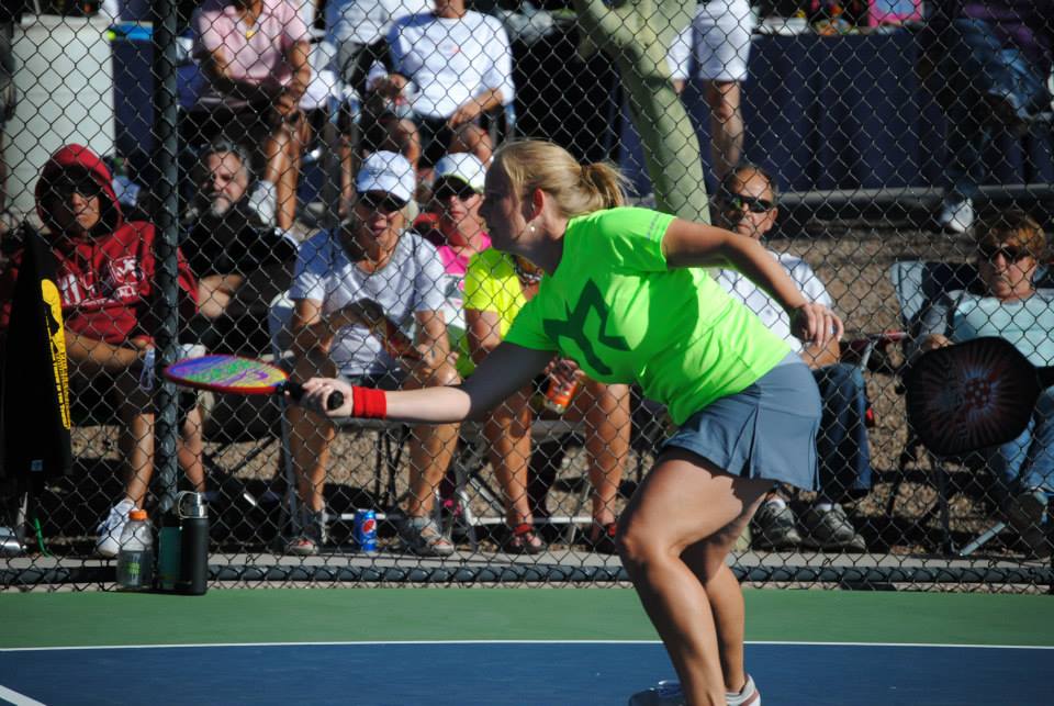 Joy Leising playing pickleball doubles