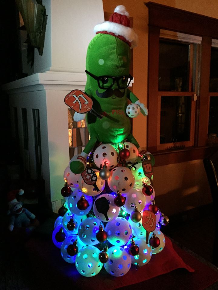 A Christmas Tree Made Out of Pickleballs